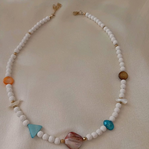 Handmade women's necklace with mother of pearl and lava stone new