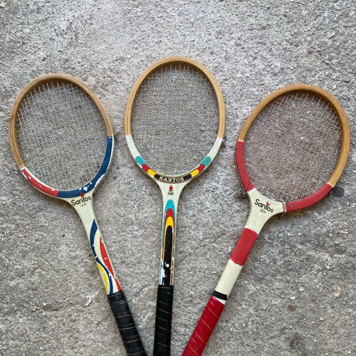 Wooden tennis rackets used, set of 3 pieces