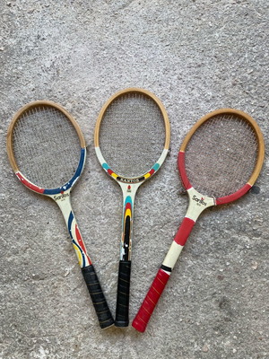Wooden tennis rackets used, set of 3 pieces