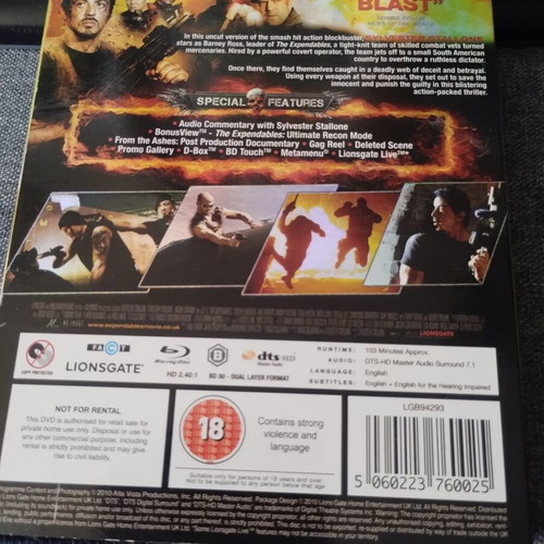 The Expendables Uncut Version Blu-Ray like new with English subtitles