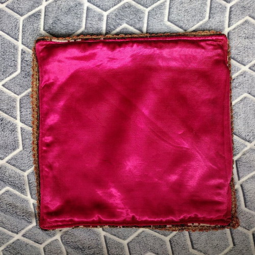 Antique pillow used, tapestry 30x30cm with satin back and gold wire