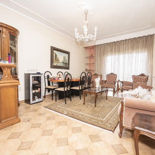 Living room furniture set with 2 chairs, 2 armchairs, dining table with 6 chairs, bar cabinet