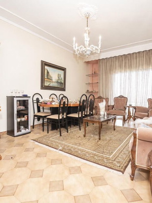 Living room furniture set with 2 chairs, 2 armchairs, dining table with 6 chairs, bar cabinet