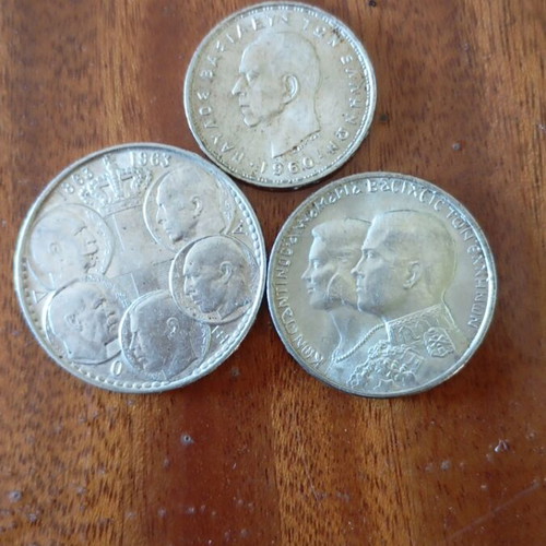 Silver collectible coins unused 30drachmas 5 kings 1963, 30drachmas 1964, 20drachmas 1960