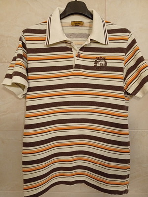 Chinook striped polo shirt used, size S, brown orange beige