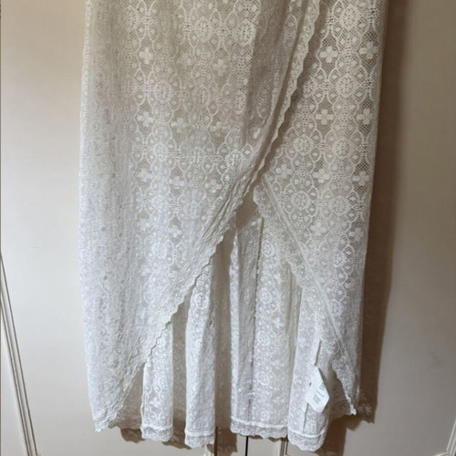 Lynne white long strapless lace dress