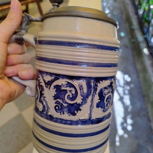 König Pilsener German Beer Stein ceramic mug with pewter lid