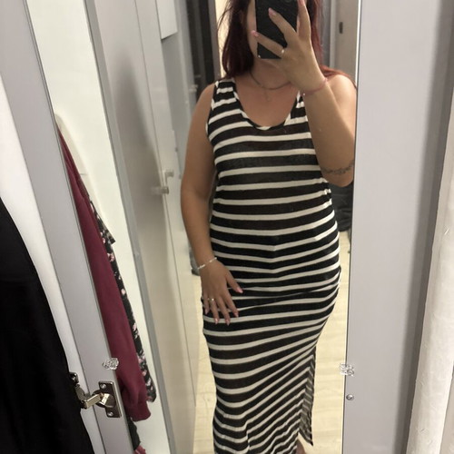 Silvian Heach maxi striped dress, racerback, one size, worn with hole