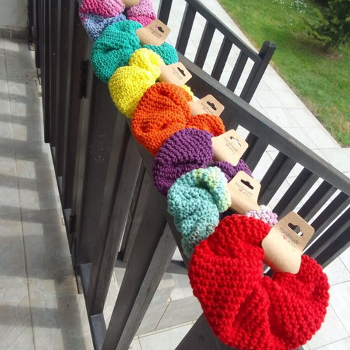 Handmade knitted scrunchies in various colors, new