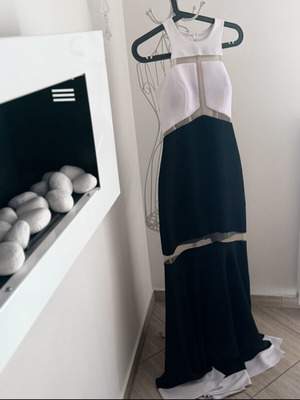asymmetrical long black dress Long Black Dress with Asymmetrical Neckline main image 1