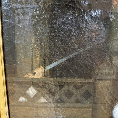 Ελαιογραφία 19ου αιώνα μεταχειρισμένη, σκηνή ρομαντισμού με ιππότη και γυναίκα