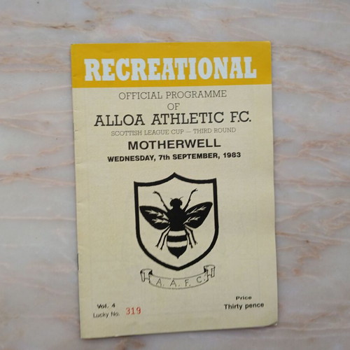 Match program Alloa Athletic - Motherwell like new, Scottish League Cup 1983