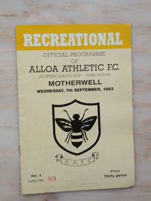 Match program Alloa Athletic - Motherwell like new, Scottish League Cup 1983