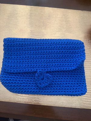 Knitted handmade blue clutch bag new