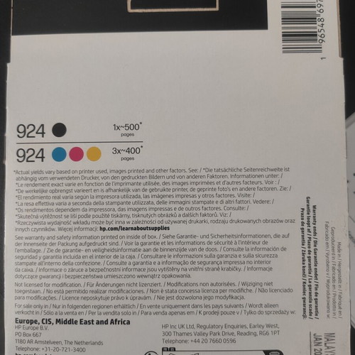 HP 924 Ink Set new, 4 pieces