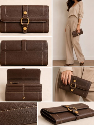 Celine vintage women's wallet like new, brown leather with gold details
