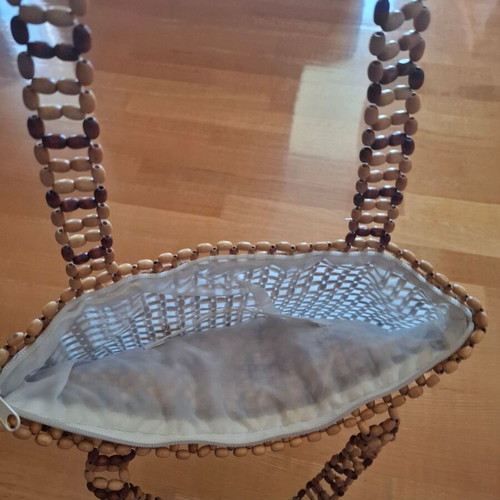 Handmade shoulder bag with natural wooden beads, used