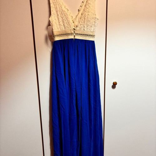 Anonima dress new, blue with beige lace, size Medium