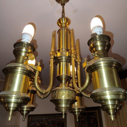 Bronze ceiling light used with 5 bulbs neoclassical design