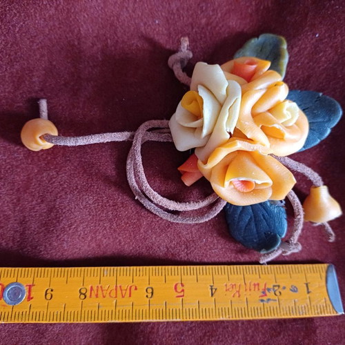Handmade bread dough brooch used with flowers and leather cord
