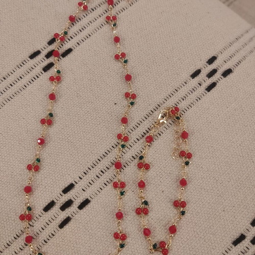 Cherries necklace and bracelet set new, red and gold