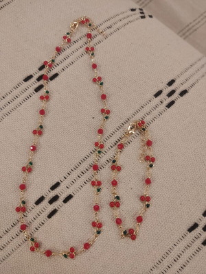 Cherries necklace and bracelet set new, red and gold