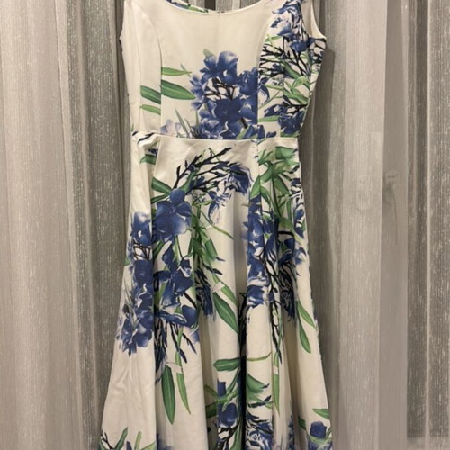 Zini Mid-Length Flared Dress used, white and blue, size M