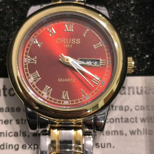 Oruss 1853 Quartz women's watch new with red dial and two-tone bracelet