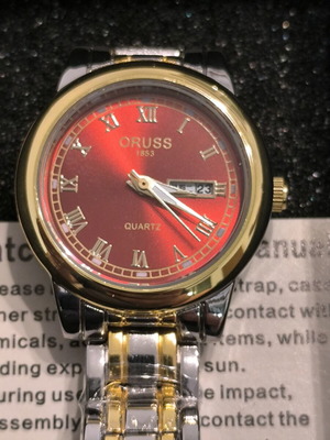 Oruss 1853 Quartz women's watch new with red dial and two-tone bracelet