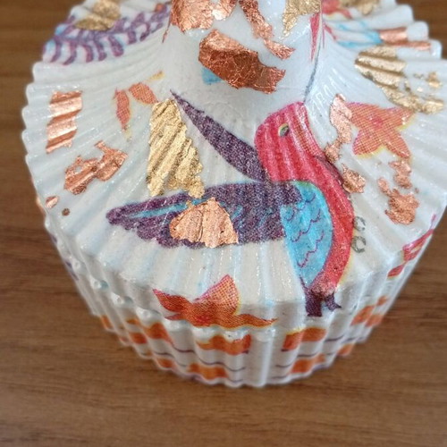 Handmade porcelain jar new with gold leaf and bronze details