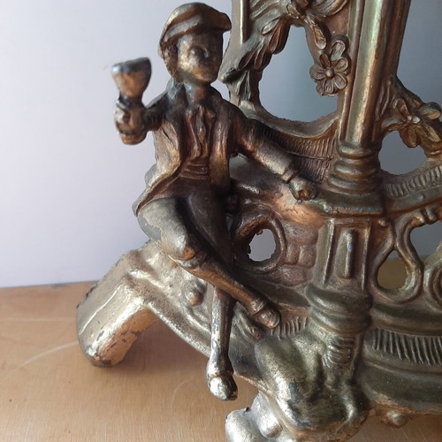 German brass clock baroque style used, 50-60s, large 40cm