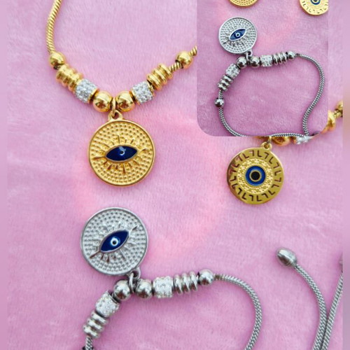 Steel bracelets new, gold and silver with eye charm