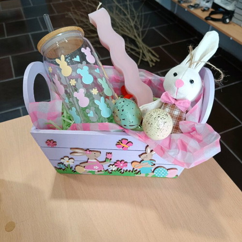 Easter basket new with candle, handmade glass and decorations