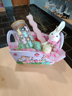 Easter basket new with candle, handmade glass and decorations