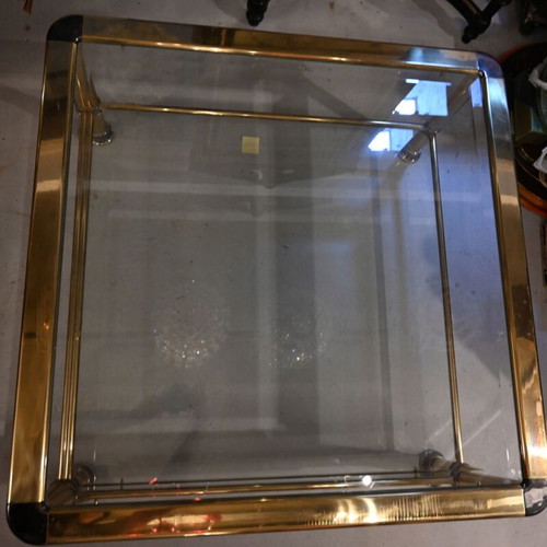 Hollywood Regency Neoclassical Revival coffee table used, brass frame