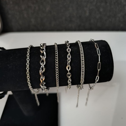 6 men's stainless steel bracelets, silver