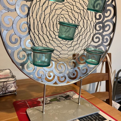 Metal decorative candle holder 5 tealight holders like new with glass cups