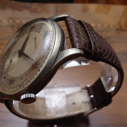 Helvetia Swiss made men's watch used with two-tone dial and leather strap
