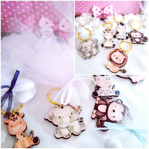 Handmade baptism favors with jungle animal keychains new