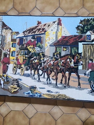 Cross-stitch large wall embroidery with carriage, hand-stitched new