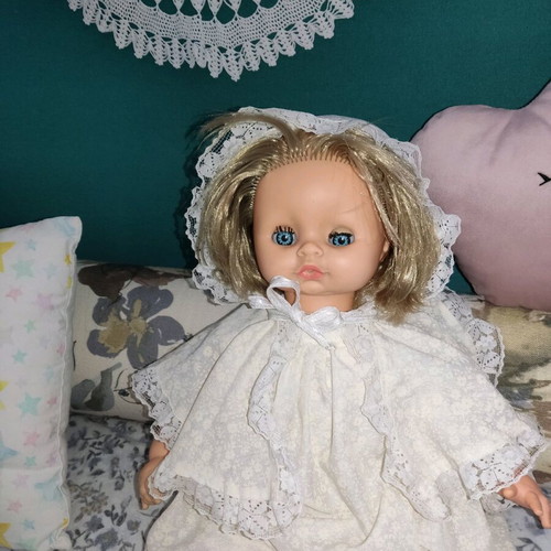 Vintage doll 48cm used with mechanism on back