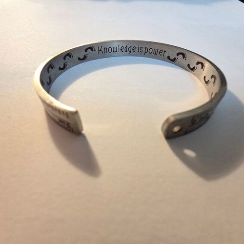 Men's bracelet cuff "Knowledge is Power" stainless steel silver like new