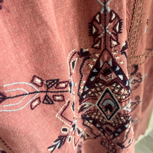 Zara long pink embroidered dress new