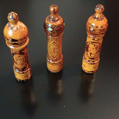 Vintage Bulgarian wooden perfume containers set of 3, like new