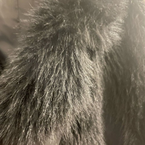 Long-haired fur used, black synthetic with pockets