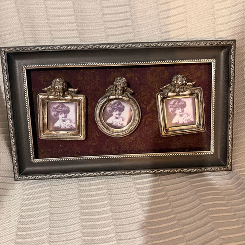Decorative vintage frame with 3 small angel photo frames like new