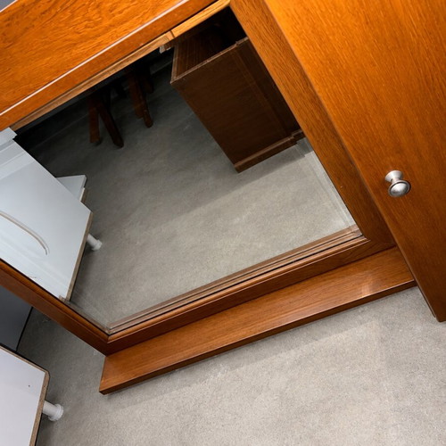 Wooden bathroom furniture with mirror and cabinet