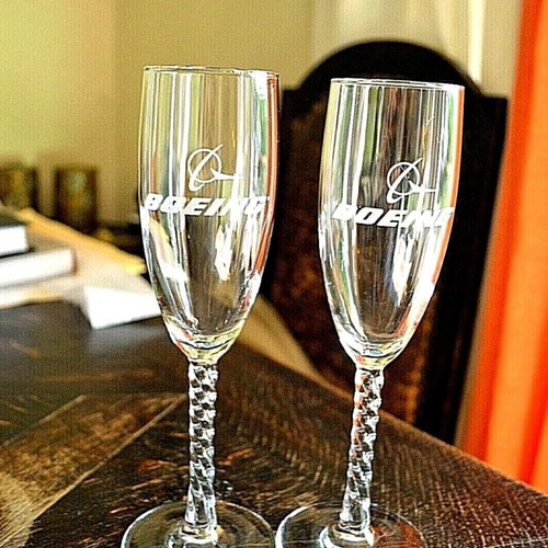 Collectible pair of Boeing champagne glasses like new with authentic logo