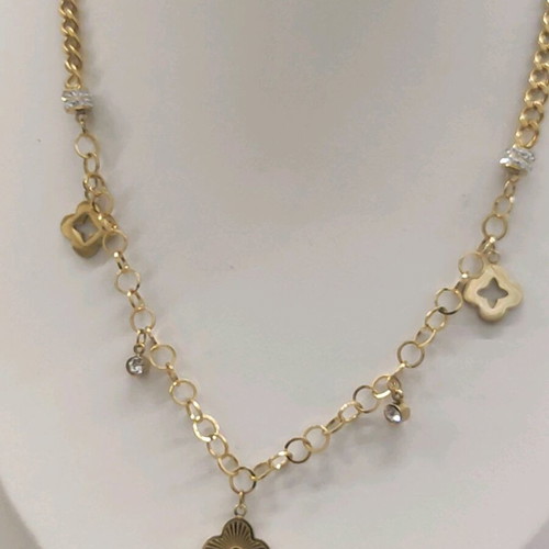 Steel necklace with lucky flowers gold color new