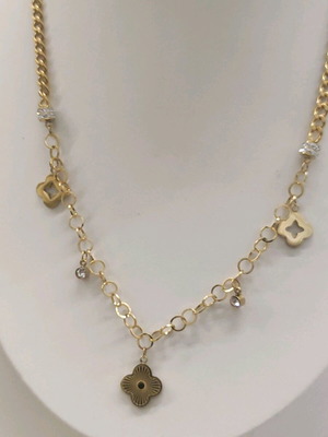 Steel necklace with lucky flowers gold color new